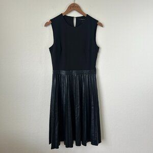 Marc New York Dress Womens Small Pleated Faux Leather Midi Sleeveless Modern S